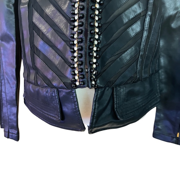 #A298  For Her NYC  BLACK Y2K  Glam Rock vegan Leather Jacket Rhinestones NWT XL - Picture 9 of 10